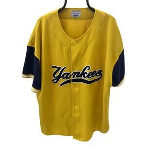 Vintage 90's MLB Starter New York Yankees Sewn Yellow Jersey ~ Men's 3XL